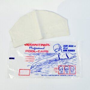 Vintage OCEAN POOL Gum Rubber Women Men Junior Swim Cap NOS in Package White